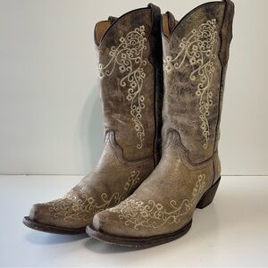 Womens Brown Tan Corral Floral Embroidery Leather Western Cowboy Boot Size 5 T
